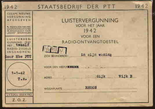 Dutch 1942 radio license, reverse