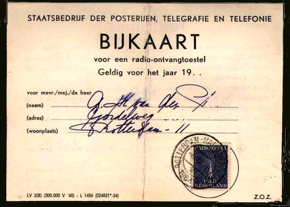Dutch 1961 radio license, front